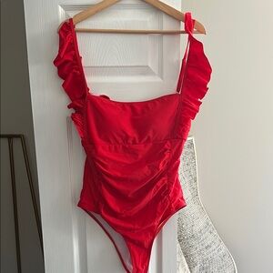 Red Ruffled One-Piece Swimsuit